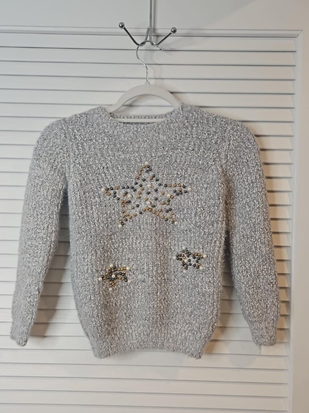 Chloe&I Kids Gray Star Embellished Knit Sweater